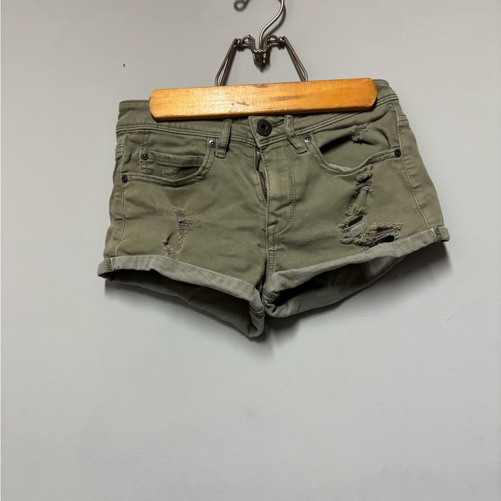 American Rag Green Jean Shorts Distressed Style